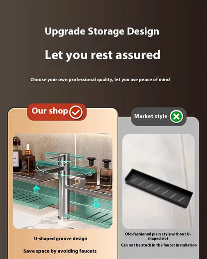 Kitchen and bathroom storage rack, washbasin rack, suction cup mirror, front rack, bathroom sink, faucet, wall mounted