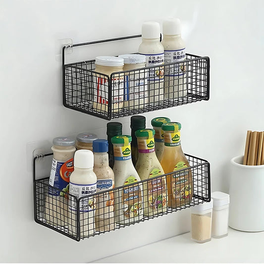 Non-Perforated Wall Mount Kitchen Storage Rack | All-in-One Spice Rack, Dish Rack, and Sink Shelf Organizer