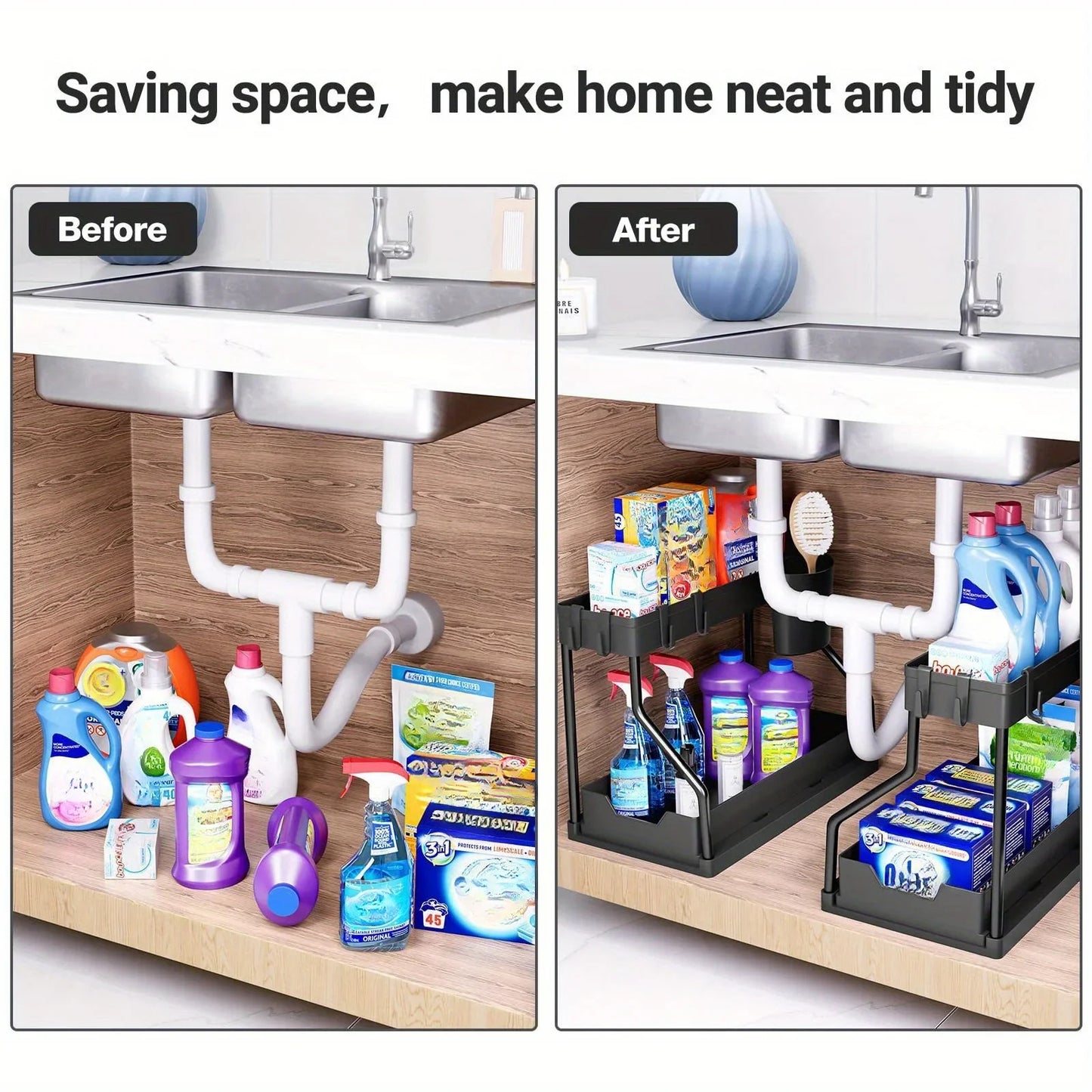 Bathroom Sink & Kitchen Storage Rack - Multi-layer Pull-out, Perfect for Sundries and Seasoning Organization Cabinet Organizer