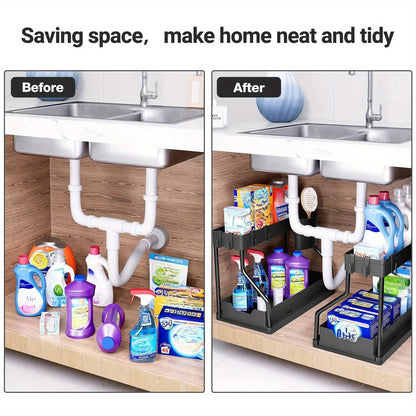 Bathroom Sink & Kitchen Storage Rack - Multi-layer Pull-out, Perfect for Sundries and Seasoning Organization Cabinet Organizer