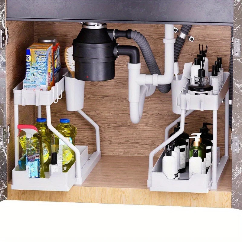 Bathroom Sink & Kitchen Storage Rack - Multi-layer Pull-out, Perfect for Sundries and Seasoning Organization Cabinet Organizer
