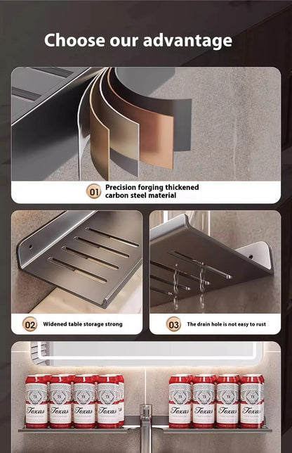 Kitchen and bathroom storage rack, washbasin rack, suction cup mirror, front rack, bathroom sink, faucet, wall mounted