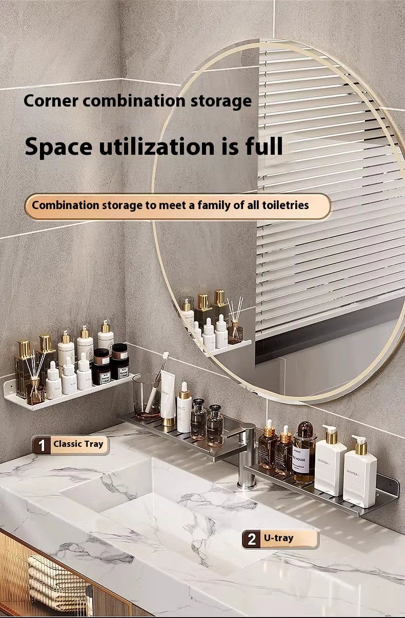 Kitchen and bathroom storage rack, washbasin rack, suction cup mirror, front rack, bathroom sink, faucet, wall mounted