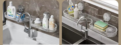 Faucet Suction Cup Organizer Bathroom Wall-Mounted Storage Rack Space-Saving Shelf for Toilet Washbasin Countertop