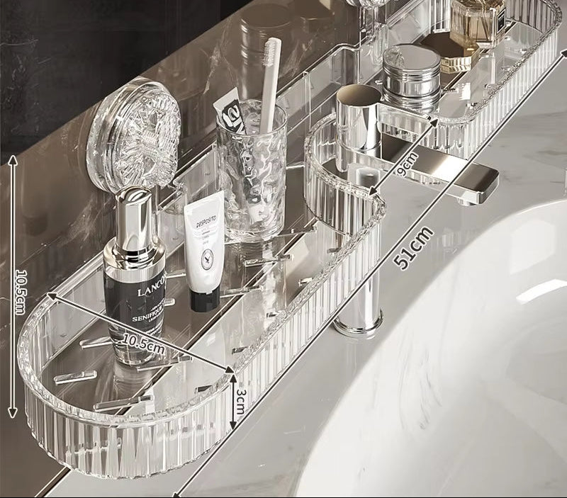 Faucet Suction Cup Organizer Bathroom Wall-Mounted Storage Rack Space-Saving Shelf for Toilet Washbasin Countertop